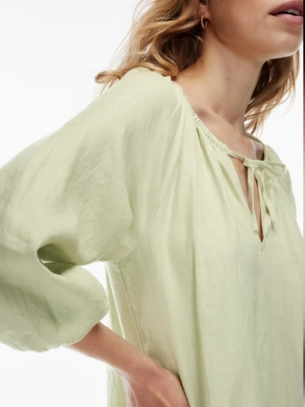 Aritzia Wilfred moonlight linen dress S tie front midi timeless old money